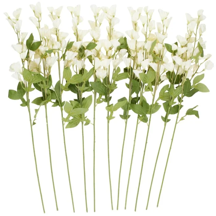 UMA White Faux Foliage Sweet Pea Tall Indoor Outdoor Artificial Flower Stem, Set of 12 35″H | 14445