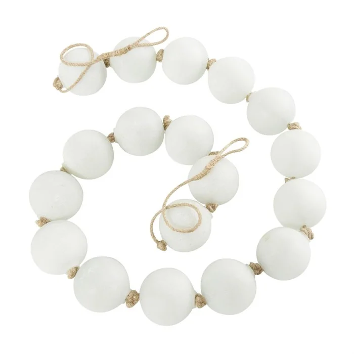 UMA White Glass Handmade Round Extra Long Frosted Orb Beaded Garland with Tassel with Knotted Jute Rope, 91″ x 3″ x 3″ | 13783