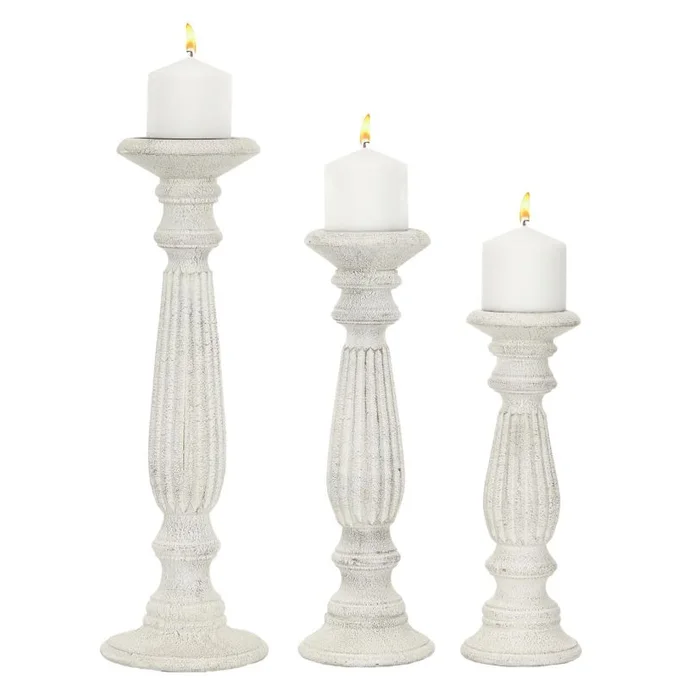 UMA White Mango Wood Decorative Candle Holder, Set of 3 18″, 15″, 12″H | 51505 CLOSEOUT