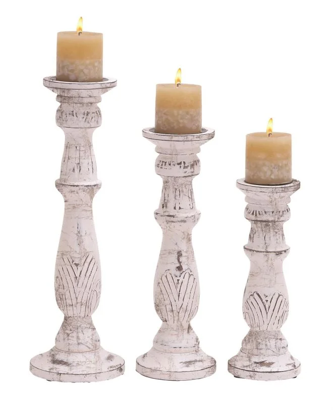 UMA White Mango Wood Decorative Candle Holder, Set of 3 18″, 15″, 12″H | 51519 CLOSEOUT