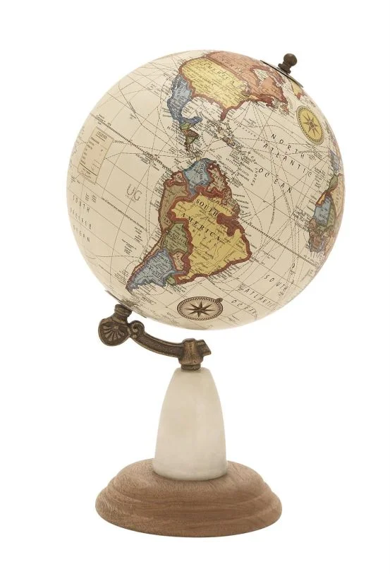 UMA White Mango Wood Educational/Geographic Earth Globe, 8″ x 8″ x 14″ | 94453
