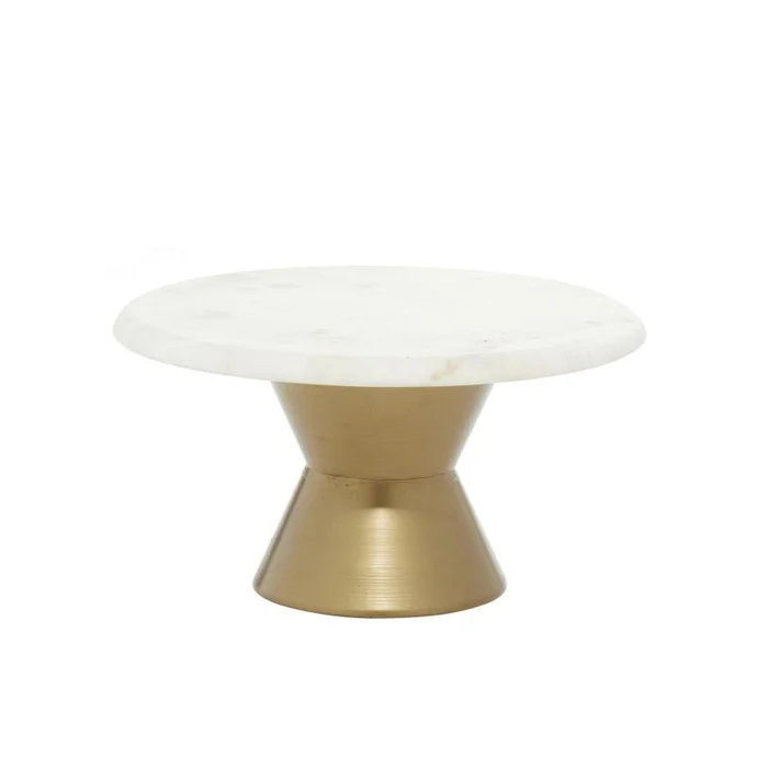 UMA White Marble Decorative Cake Stand with Gold Base, 12″ x 12″ x 7″ | 97419