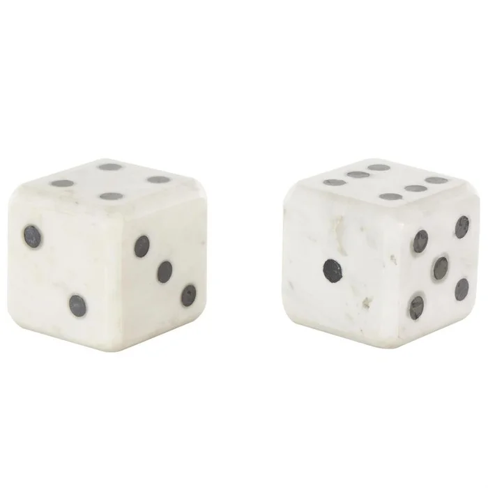 UMA White Marble Dice Decorative Bookends with Black Accents, Set of 2 4″W, 4″H | 12270