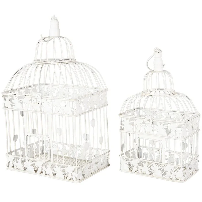 UMA White Metal Indoor Outdoor Hinged Top Birdcage with Latch Lock Closure and Hanging Hook, Set of 2 22″, 15″H | 82676