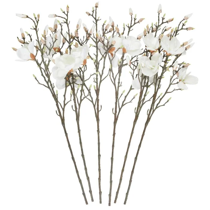 UMA White Plastic Magnolia Tall Indoor Outdoor Artificial Flower Stem, Set of 6 40″H | 14333