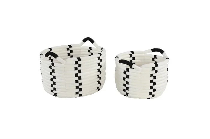 UMA White Polyester Handmade Storage Basket, Set of 2 12″, 10″H | 98882 CLOSEOUT