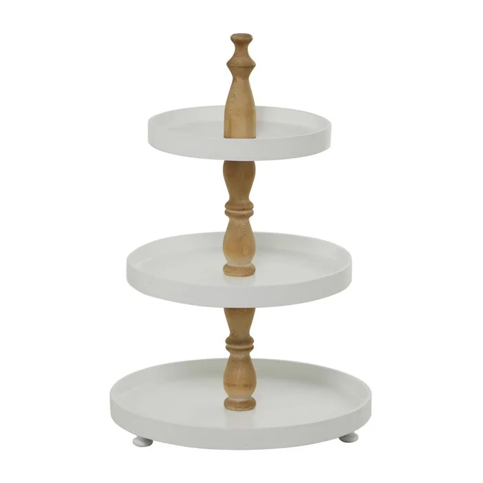 UMA White Wood 3 Level Tiered Server with Wood Post, 16″ x 16″ x 24″ | 64922