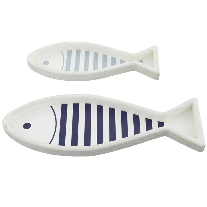 UMA White Wood Fish Living Room Decor Tray, Set of 2 21″, 16″W | 31370 CLOSEOUT