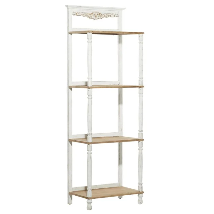 UMA White Wood Floral Intricately Carved 4 Shelves Storage Shelving Unit, 25″ x 14″ x 71″ | 39734 CLOSEOUT