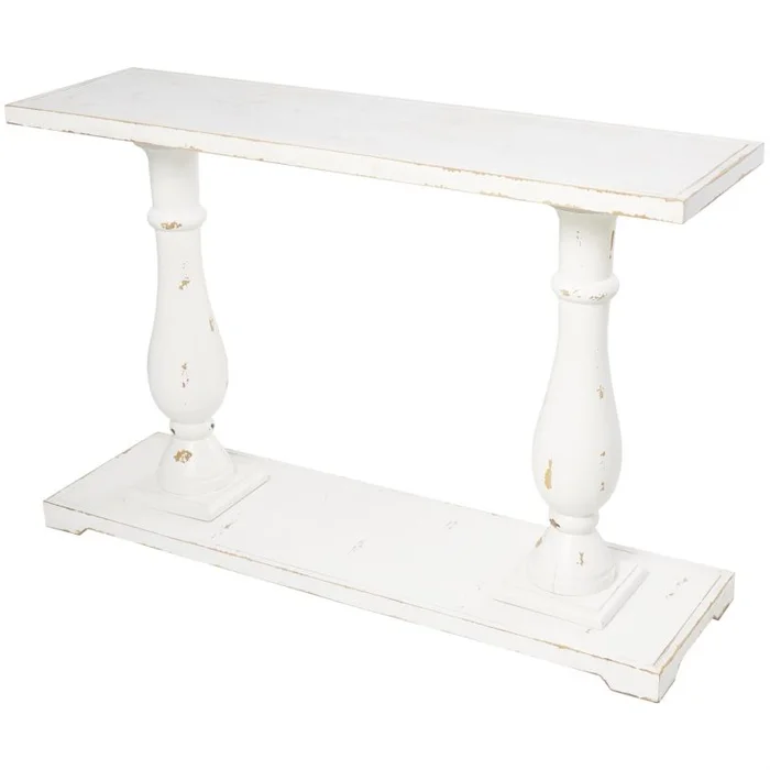 UMA White Wood Living Room Console Table with Distressed Accents, 48″ x 14″ x 32″ | 52786