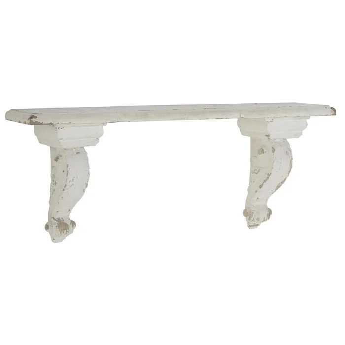 UMA White Wood Scroll 1 Shelf Room Wall Shelf, 32″ x 7″ x 14″ | 91118