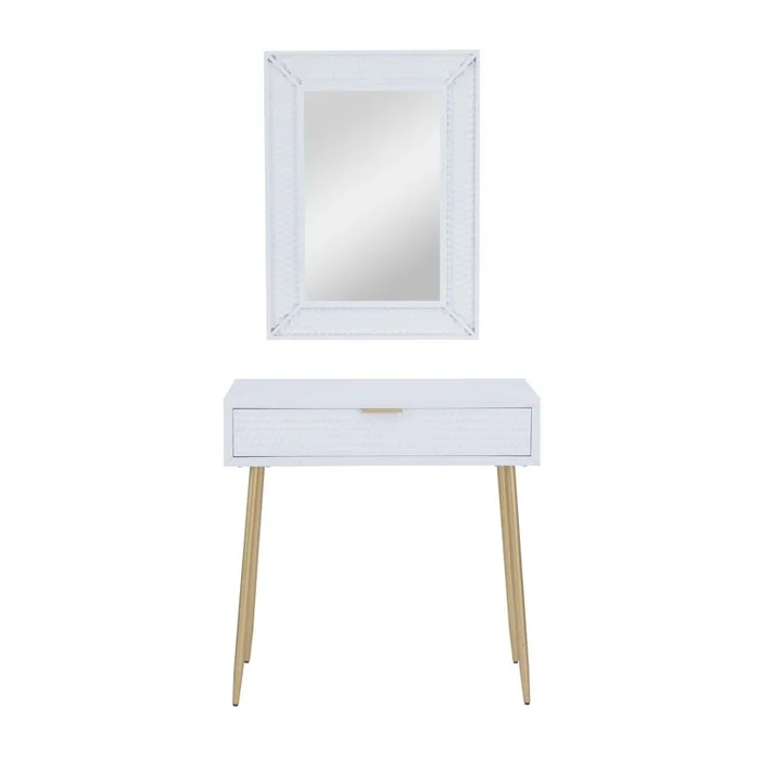UMA White Wood Single Drawer Console Table with Mirror, Set of 2 31″, 31″H | 98584 CLOSEOUT