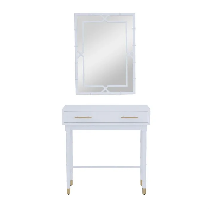 UMA White Wood Single Drawer Console Table with Mirror, Set of 2 31″, 31″H | 98586 CLOSEOUT