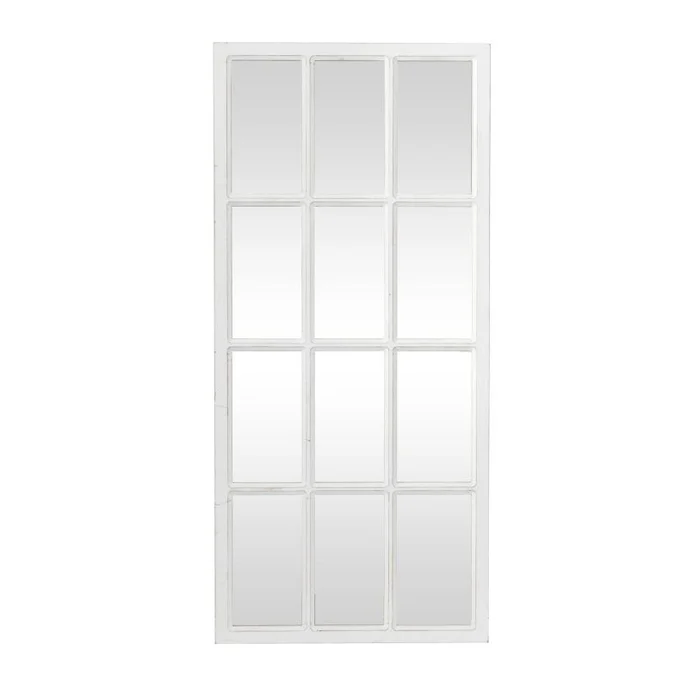 UMA White Wood Window Pane Inspired Room Wall Mirror, 22″ x 1″ x 48″ | 64926