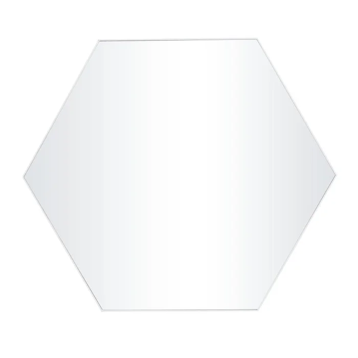 UMA White Wooden Hexagon Room Wall Mirror with Thin Minimalistic Frame, 40″ x 2″ x 35″ | 98534