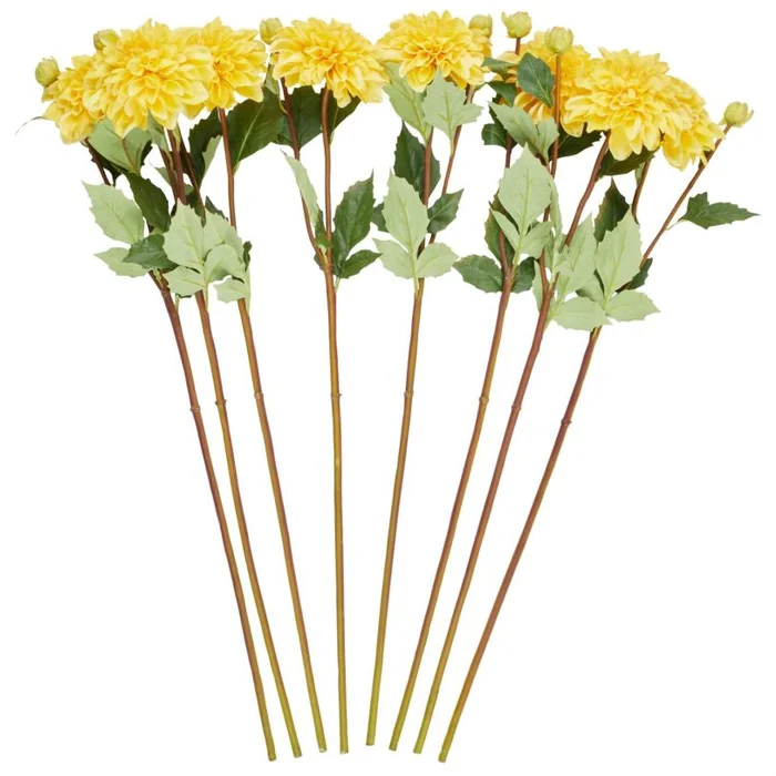 UMA Yellow Faux Foliage Dahlia Tall Indoor Outdoor Artificial Flower Stem, Set of 8 30″H | 14349