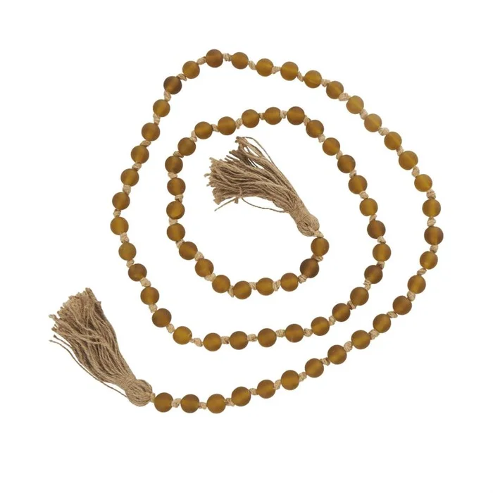 UMA Yellow Glass Handmade Round Long Frosted Beaded Garland with Tassel with Knotted Brown Jute, 83″ x 1″ x 1″ | 90306 CLOSEOUT