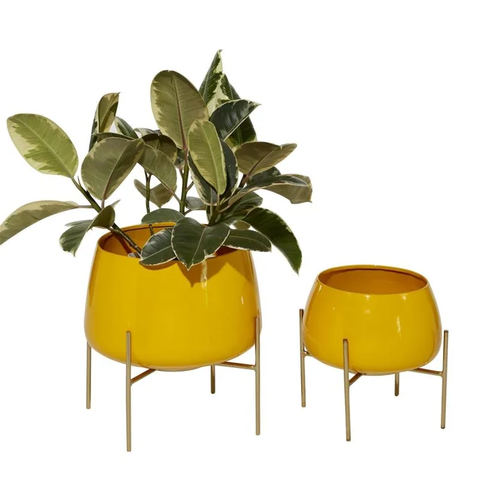 UMA Yellow Metal Indoor Outdoor Planter with Removable Stand, Set of 2 8″, 10″H | 51974