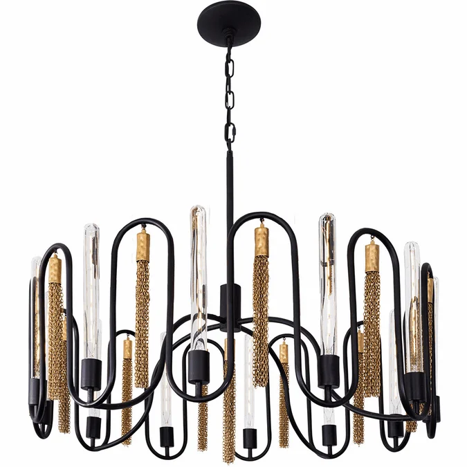 Varaluz 354P12MBAG Darden Contemporary Matte Black / Antique Gold 36″ Chandelier Lighting