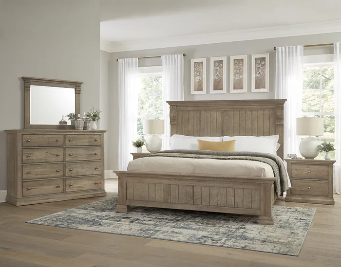 Vaughan Bassett Carlisle 2pc Corbel Bedroom Set in Natural Grey