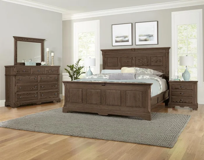 Vaughan-Bassett Heritage 2pc Mansion with Decorative Rails Bedroom Set in Cobblestone Oak