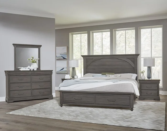 Vaughan Bassett Vista 2pc Mansion Storage Bedroom Set in Grey Oak