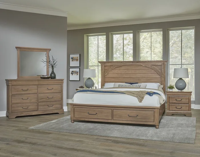 Vaughan Bassett Vista 2pc Mansion Storage Bedroom Set in Natural Oak