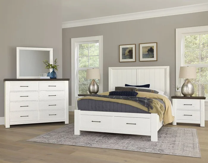 Vaughan Bassett Yellowstone 2pc Panel Storage Bedroom Set in White & Buckskin
