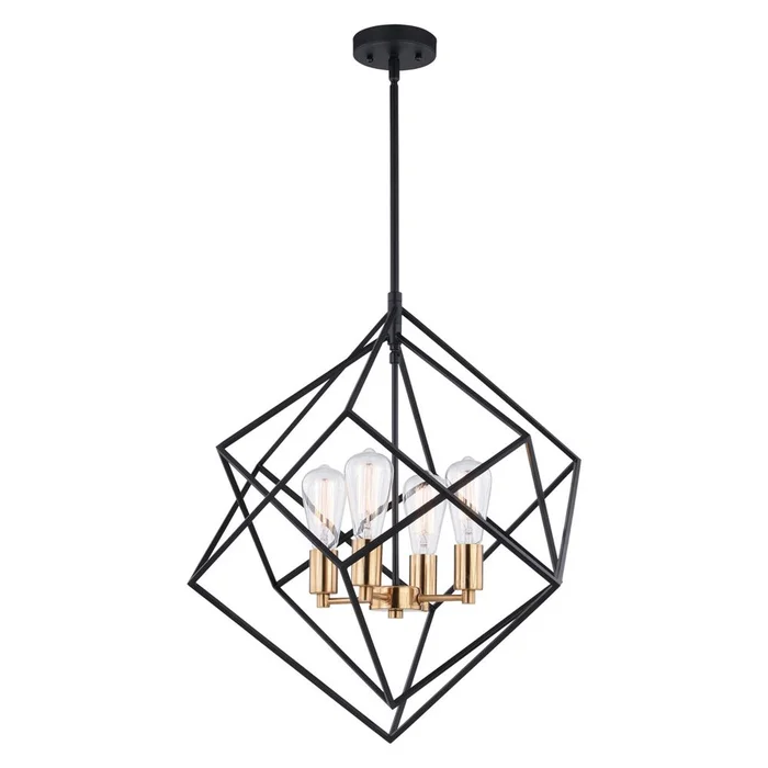 Vaxcel Rad 4-LT Geometric Pendant – Black and Natural Brass – P0307