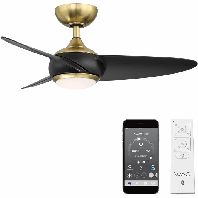 WAC Lighting F-094L-SB/MB Loft Contemporary Soft Brass Matte Black Indoor / Outdoor 38″ Ceiling Fan