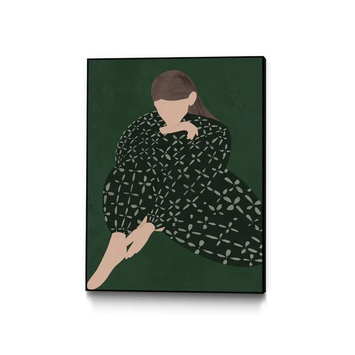 Woman In Green Canvas Framed Black 24×32 Wall Art|uvre dart murale encadre noire et mate Woman In Green 24×32