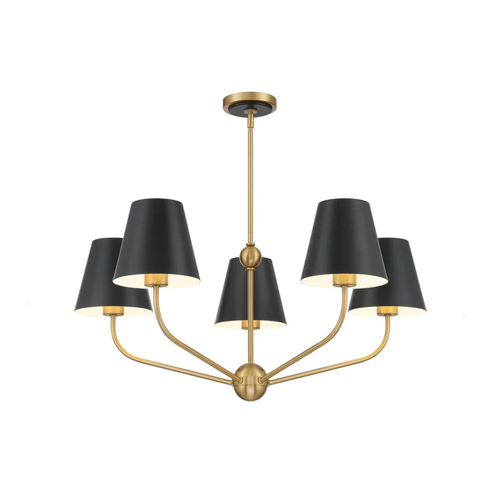xavier 5 light vibrant gold + matte black chandelier
