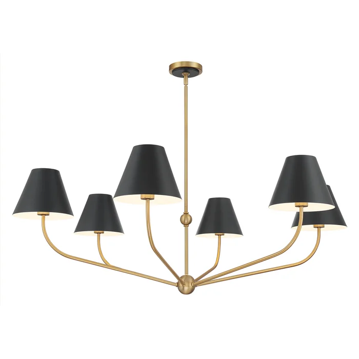 xavier 6 light vibrant gold + matte black chandelier