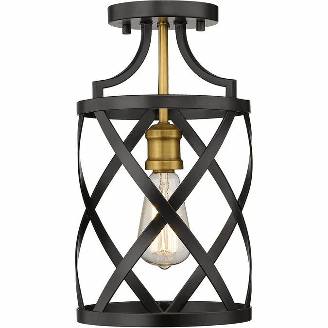 Z-Lite 481F1-MB-OBR Malcalester Modern Matte Black / Olde Brass 8″ Overhead Light Fixture